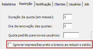 Trecho da interface para configurar a opção